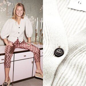 G. Label by GOOP Foster Ribbed Puff Sleeve Cardigan Sweater Ivory Merino Wool